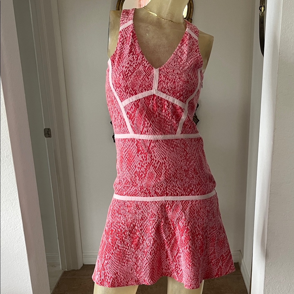 Parker Red &Pink Patterned Sleeveless Dress